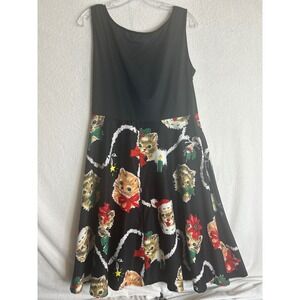 Nextmia Christmas Kitten Fit Flare Dress Womens 14 Black Mesh Cat Face Holiday